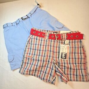 Vintage Y2K Girls Lot Shorts Size 14 Belted Cotton Preppy‎ Twee Plaid Retro NWT
